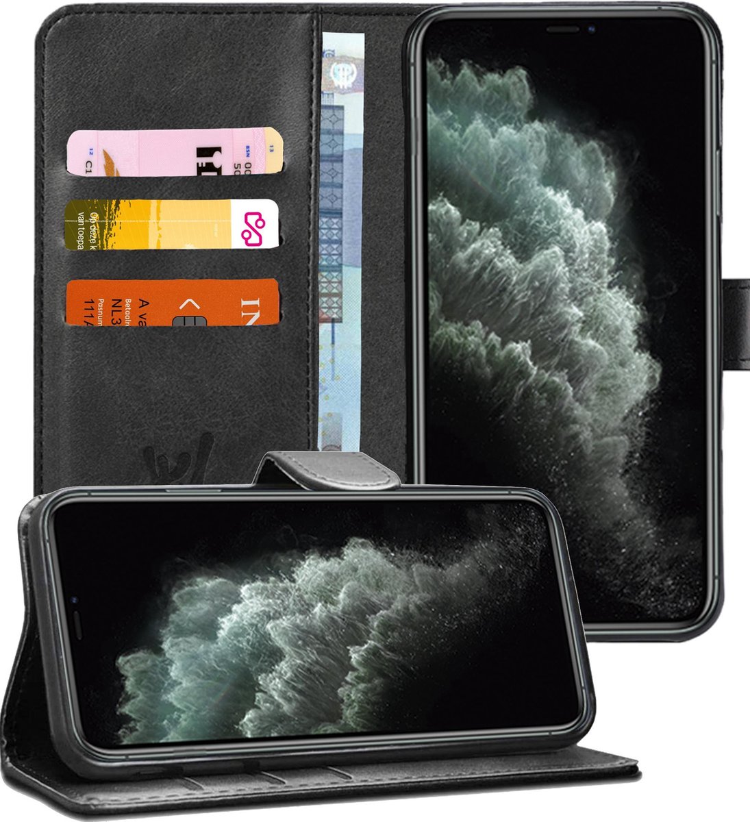 Hoesje geschikt voor iPhone 11 Pro - Book Case Kunstleer Pasjeshouder Zwart