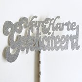 Taartdecoratie versiering| Taarttopper| Cake topper |Gefeliciteerd| Verjaardag| Zilver glitter|14 cm| karton