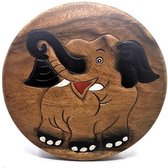 Kinderkrukje met olifant - Volledig handgemaakt en beschilderd - Acaciahout 25x25x27 cm