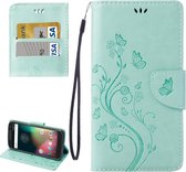Voor Motorola Moto G (4e gen) Plus geperste bloemen lederen tas met houder & kaartsleuven & portemonnee (groen)