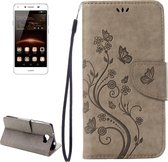 Voor Huawei Y5II geperste bloemen horizontale flip lederen tas met magnetische gesp & houder & kaartsleuven & portemonnee (grijs)