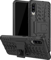 Schokbestendige PC + TPU-bandenpatroonbehuizing voor Galaxy A70, met houder (zwart)