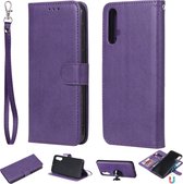Voor huawei nova 5 effen kleur horizontale flip beschermhoes met houder & kaartsleuven & portemonnee & fotolijst & lanyard (paars)