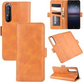 Voor Sony Xperia 1 II dual-side magnetische gesp horizontale flip lederen case met houder & kaartsleuven & portemonnee (geel)