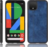 Voor Google Pixel 4 schokbestendig naaien Koe patroon Skin PC + PU + TPU Case (blauw)