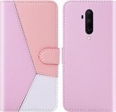 Voor OnePlus 7 Pro / 7T Pro Tricolor stiksels Horizontaal Flip TPU + PU lederen tas met houder & kaartsleuven & portemonnee (roze)