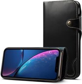 Voor iPhone XR Denior Oil Wax koeienhuid magnetische knop Horizontale flip lederen tas met kaartsleuven en portemonnee (zwart)