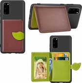 Voor Galaxy S20 Leaf Buckle Litchi Texture Card Holder PU + TPU Case met Card Slot & Wallet & Holder & Photo Frame (Brown)