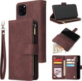 Voor iPhone 11 Pro Max Multifunctionele Retro Berijpte Horizontale Flip Leren Case met Kaartsleuf & Houder & Rits Portemonnee & Fotolijst & Lanyard (Koffie)