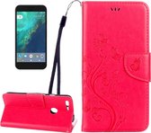 Voor Google Pixel XL Vlinders Love Flowers Embossing Horizontale Flip Leather Case met houder & kaartsleuven & portemonnee & lanyard (magenta)