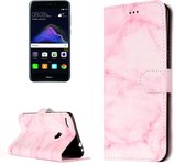 Voor Huawei P8 Lite (2017) Roze marmerpatroon Horizontale flip lederen beschermhoes met houder en kaartsleuven en portemonnee