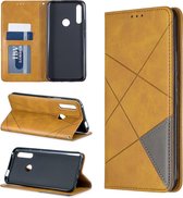 Ruit textuur horizontale flip magnetische lederen tas met houder en kaartsleuven voor Huawei P Smart Z / Y9 Prime (2019) (geel)