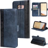 Voor Galaxy S8 + Retro textuur Contrastkleur Splicing Horizontaal Flip TPU + PU lederen tas met kaartsleuven & houder & portemonnee (blauw)