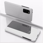 Voor Galaxy S20 Ultra vergulde spiegel links en rechts flip cover met standaard mobiele telefoonhouder (zilver)
