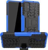 Voor Galaxy A71 Tire Texture Shockproof TPU + PC beschermhoes met houder (blauw)