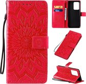 Voor Galaxy S20 Ultra Sun-print Horizontaal Flip-beschermhoesje met houder & kaartsleuven & portemonnee (rood)