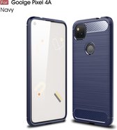 Voor Goolge Pixel 4a Brushed Texture Carbon Fibre Shockproof TPU Case (Navy Blue)