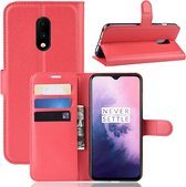 Litchi Texture Horizontal Flip Leren Case voor OnePlus 7, met houder & kaartsleuven & portemonnee (rood)