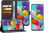 Samsung A51 Hoesje en Samsung A51 Screenprotector - Samsung Galaxy A51 Hoesje Book Case Leer Wallet + Screenprotector - Zwart