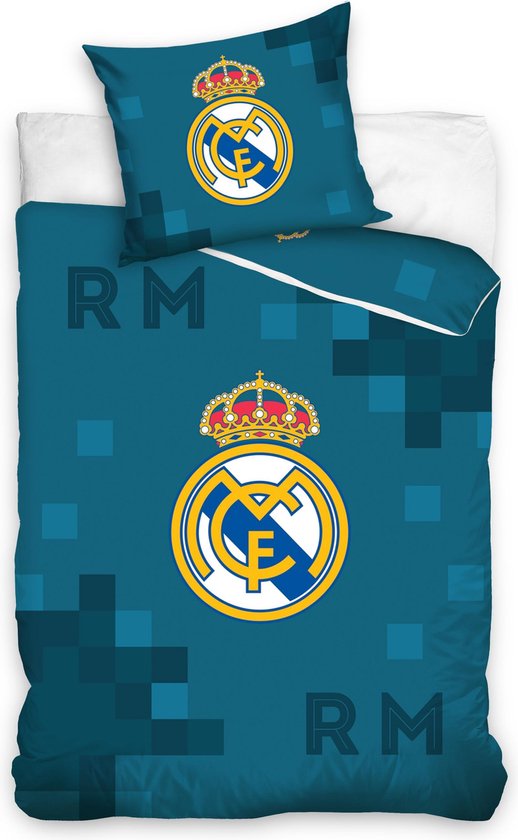 Real Madrid C.F. - Dekbedovertrek - Eenpersoons - 140x200 cm + 1 kussensloop 70x80 cm - D. Blauw - Dekbed