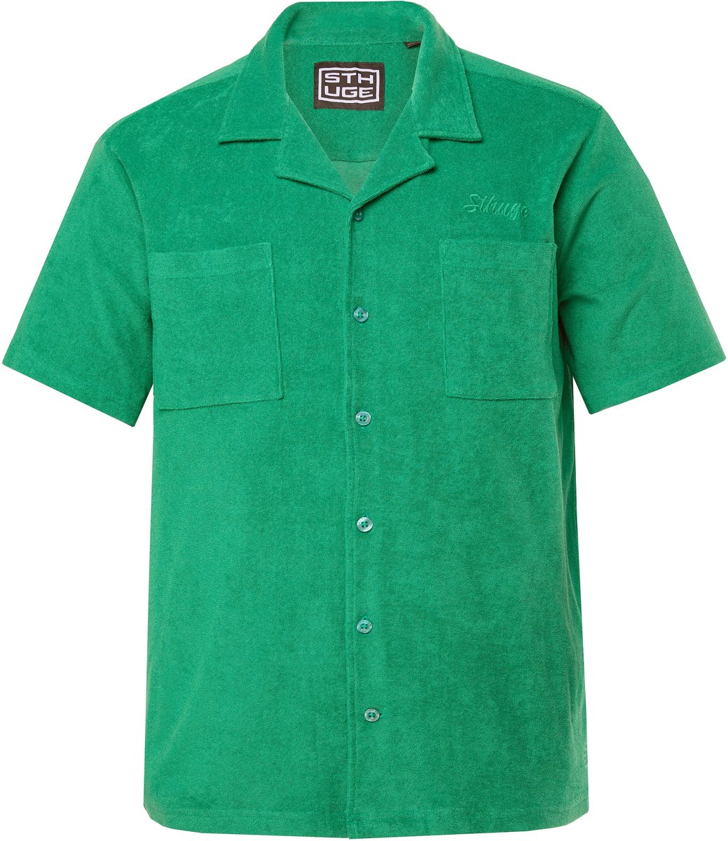 STHUGE - Heren - overhemd korte mouwen Cubaanse kraag badstof Boxy Fit tot 8XL - Smaragdgroen - Maat 7XL