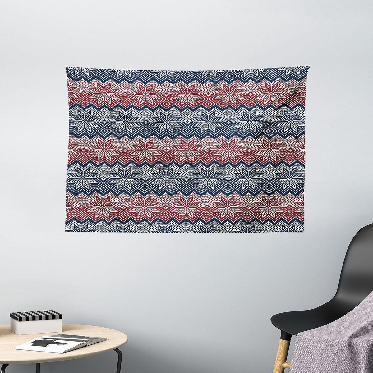 ABAKUHAUS Nordic Tapestry, Traditioneel Bloemachtig Retro, Woonkamer Slaapkamer Wanddoek Zijdezacht Satijn Wandtapijt, 150 x 100 cm, Donkerblauwe kokosnoot
