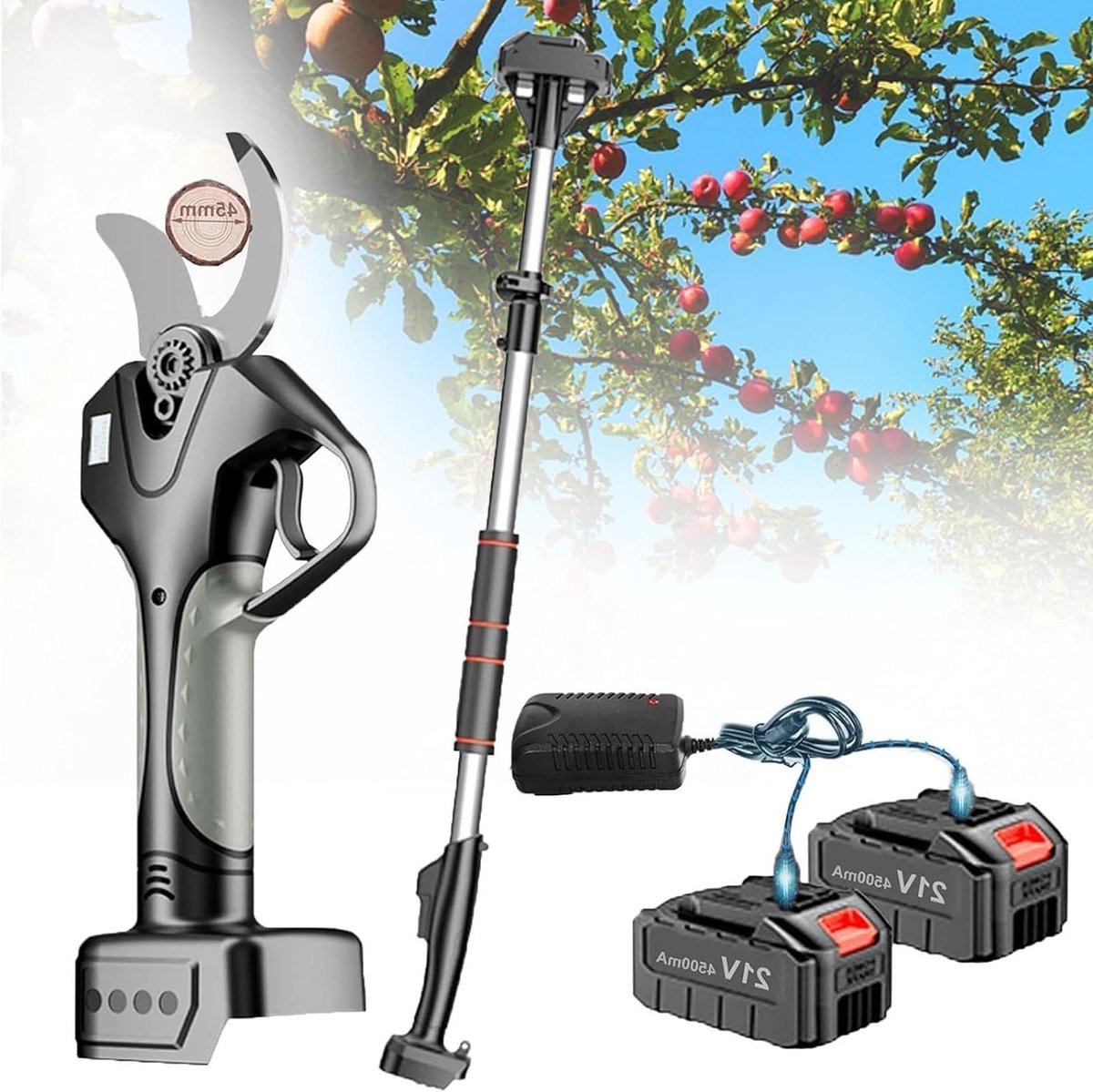 Elektrische Snoeischaar - Takkenschaar Tuin - Takken Snoeien - Telescopische Steel - 40 mm Snij - Zwart