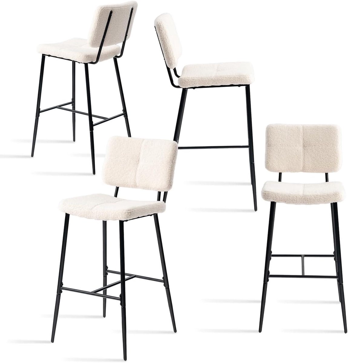 Barkrukken set - Hoge krukken - Gezellige momenten - Ergonomisch ontwerp - 4 stuks - Beige