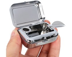 Mini draagbare asbak - Metalen winddichte asbak voor in de auto met deksel - Compacte waterdichte asbak voor sigaren, sigarettensnuffelaar, voor thuis, op kantoor, op reis en buitenshuis (zilver)