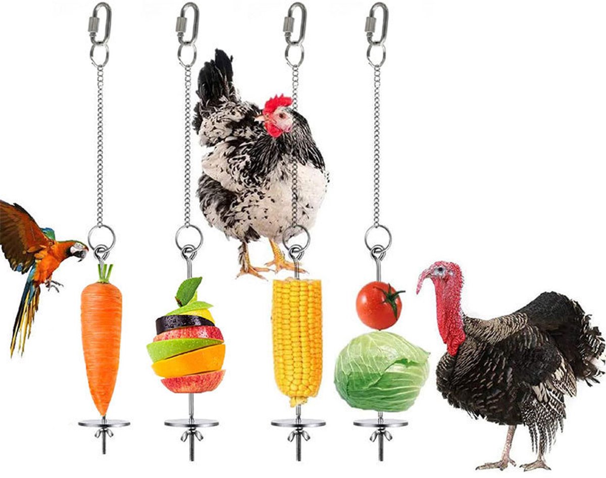 4 stuks roestvrijstalen fruitspiesjes, fruit- en groentehouders, fruit- en groentehouders, fruithouders voor papegaaien, vogels, konijnenkooien en andere wilde vogels.