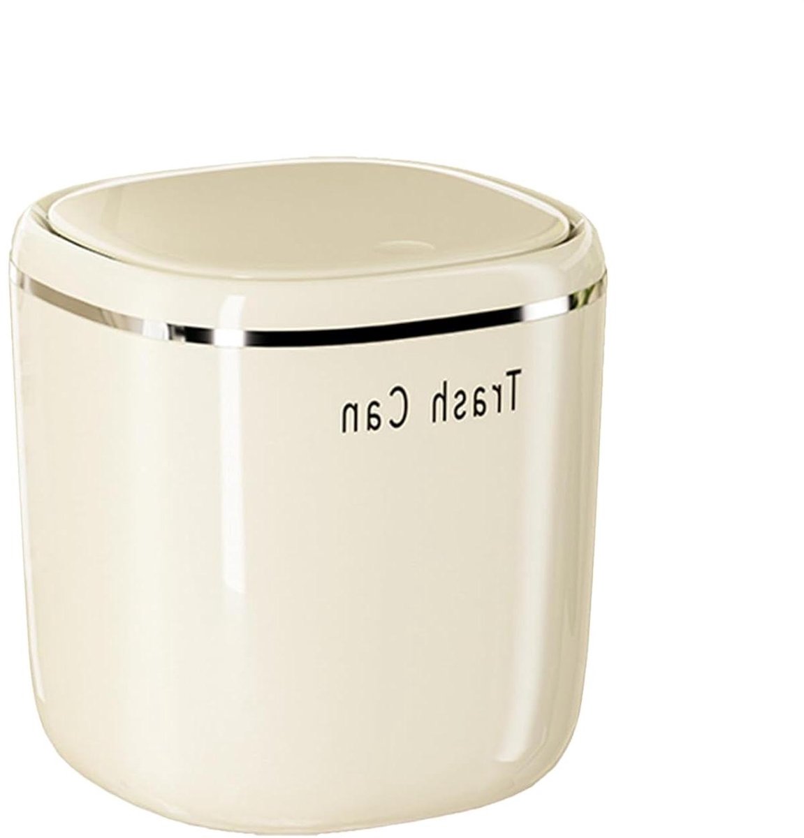 Bureau afvalemmer - Kleine prullenbak - Netjes houden - Hygiënisch drukdeksel - 15 cm - Beige