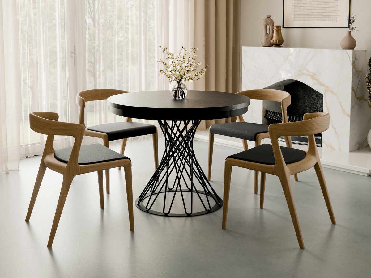 Compleo24-Ronde eettafel met opengewerkte voet- 100/140 cm-Moderne stijl-Zwart