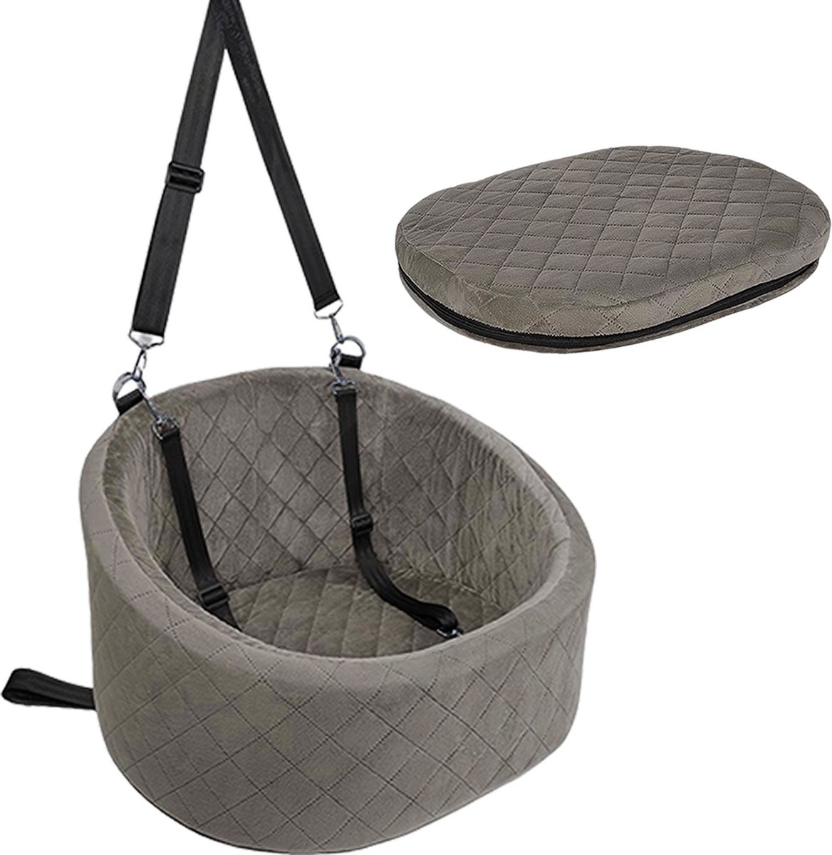 Hondenmand Auto – Hondenstoel Auto met Gordel – Autostoel Hond – Voor Kleine en Middelgrote Honden tot 15 kg – Grijs