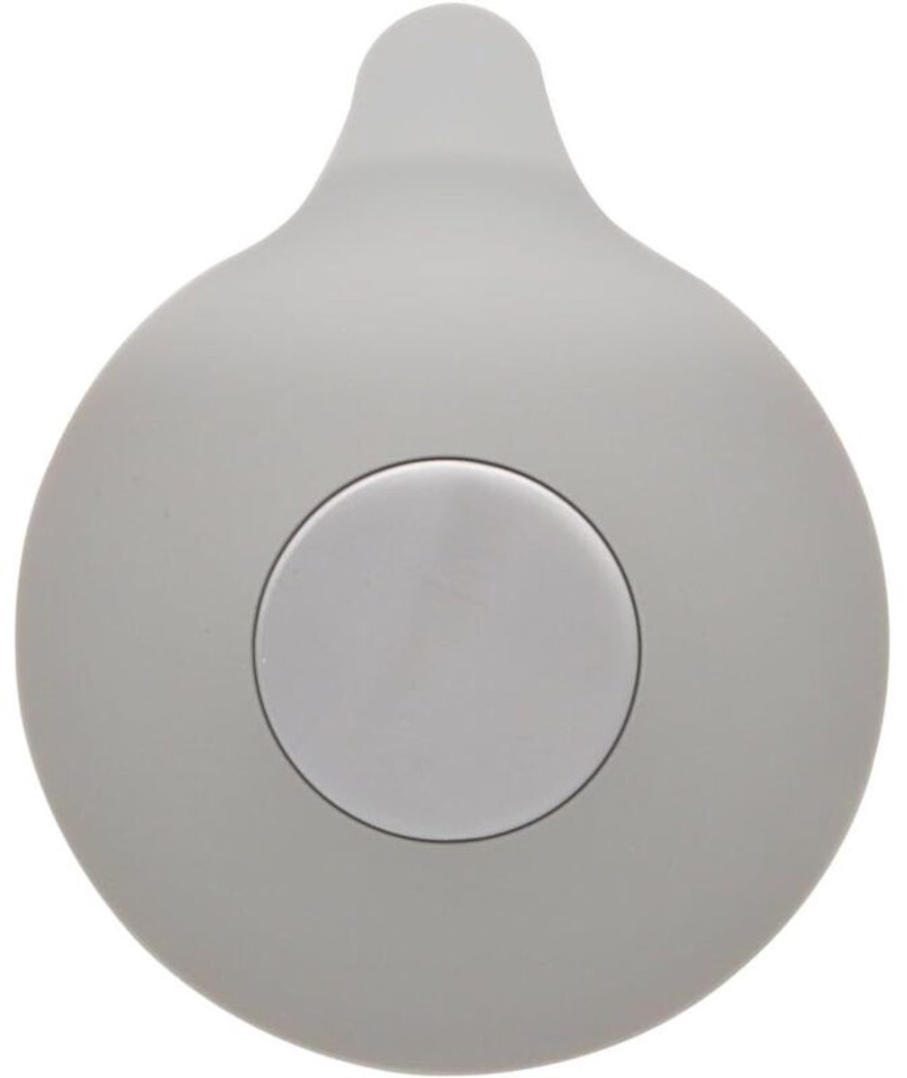 Grijze siliconen badstop, rubberen stop, minimalistisch design, geschikt voor wastafels, keukens, badkamers en wasruimtes.
