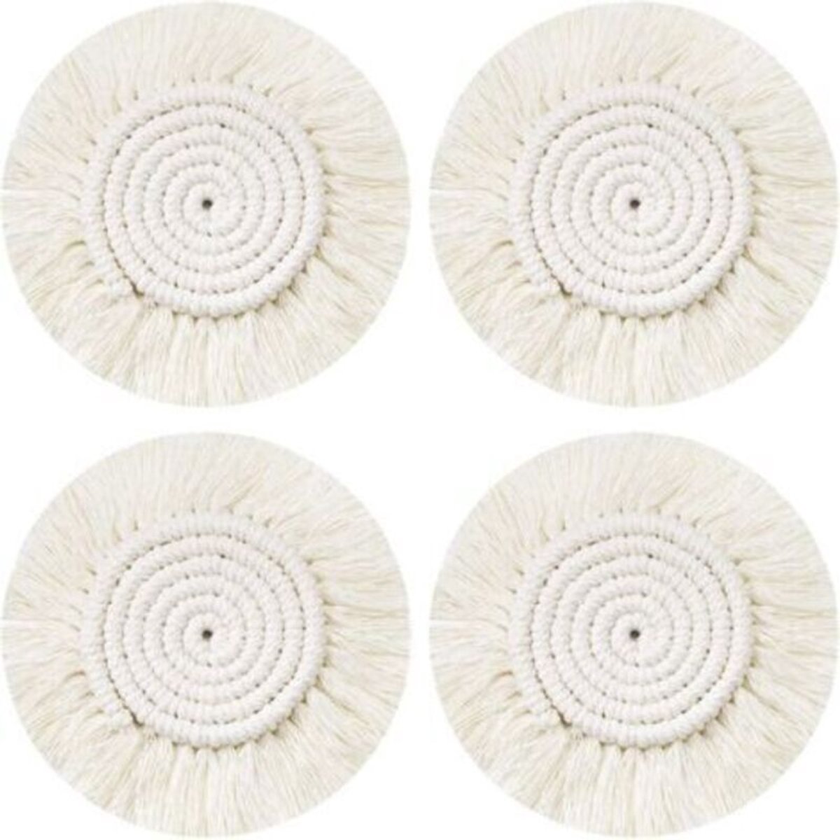 Handgeweven placemats, 4-delige ronde onderzettersgeschikt voor kwastjes, koffie-/bier-/kopjesonderzetters in bohemian stijl, antislip en hittebestendig, tafeldecoratie.