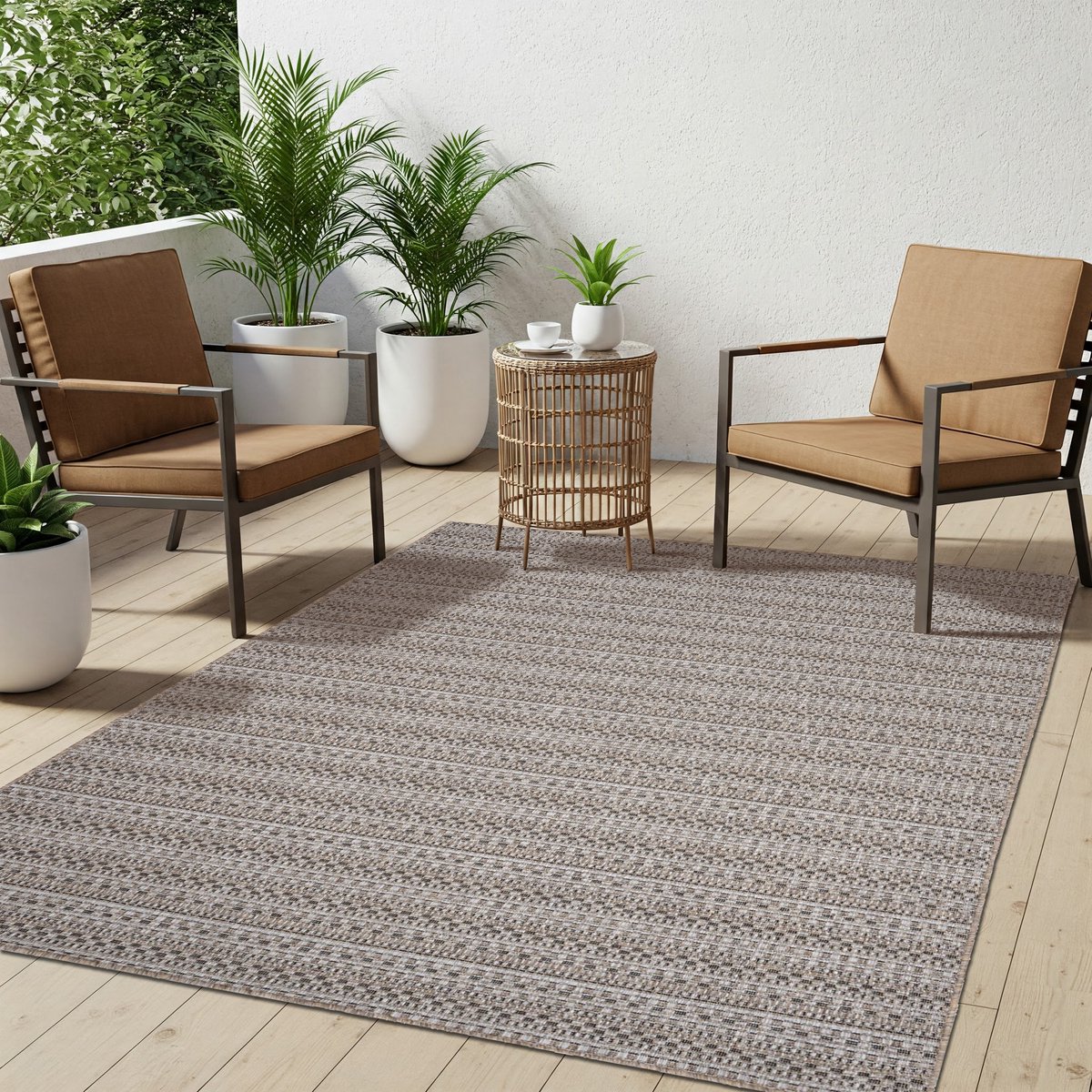 Tapiso Melissa Buitenkleed Buitentapijt Bruin Creme Vloerkleed Binnen Buiten Kleed Tapijt Maat- 160x230
