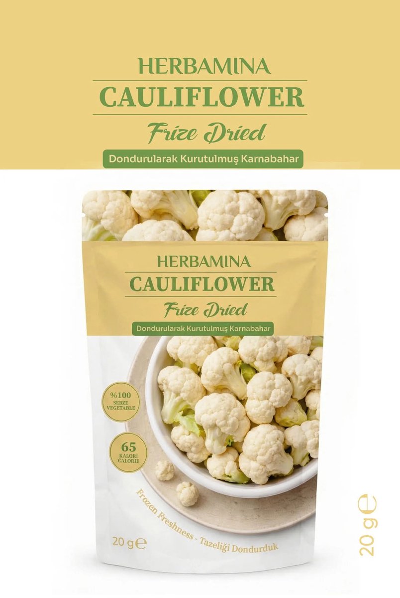 Herbamina Gevriesdroogde Bloemkool Snack – Freeze Dried Cauliflower 20 g – 100% Groente – Knapperige Vegetables