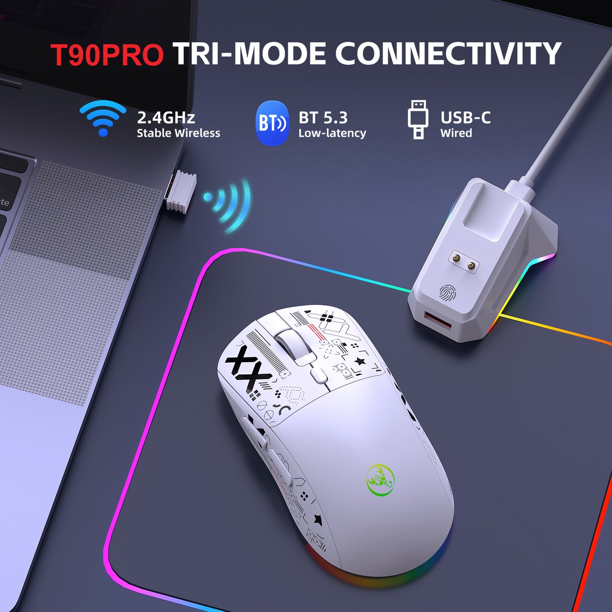 HXSJ T90 PRO Draadloze Gaming Muis - Silent Clicks thumbnail 5