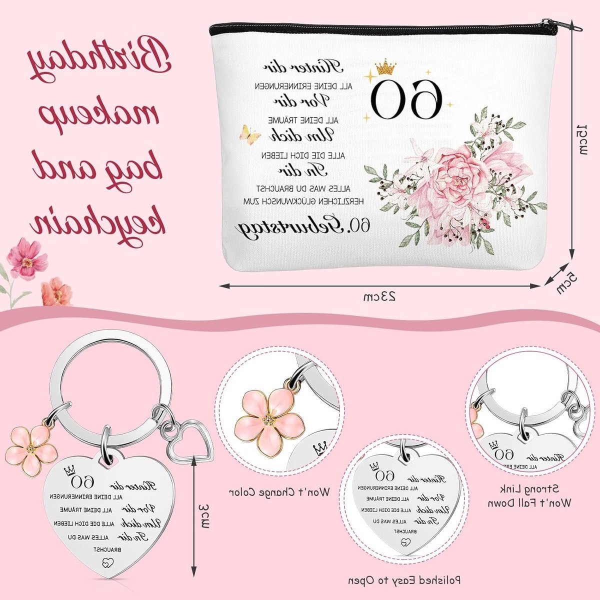 Verjaardagscadeau voor vrouwen met make-up tas, sokken en sleutelhanger - Perfecte cadeau-ideeën voor echtgenote, moeder, dochter en vriendin, geschikt voor 60 jaar en ouder