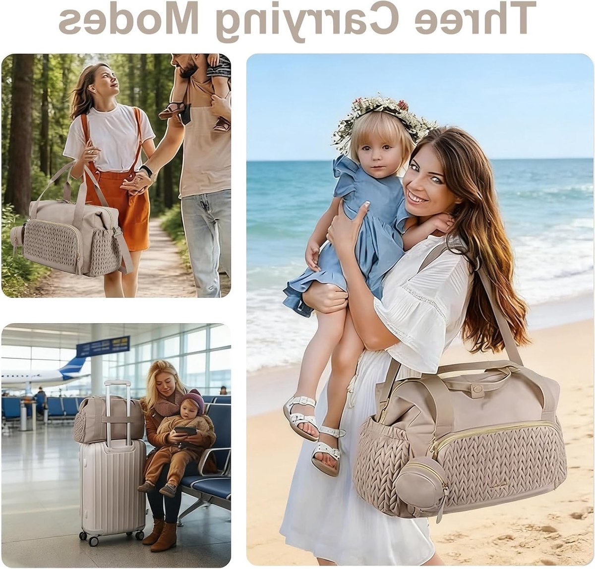 Multifunctionele Luiertas voor Moeders, Ruime Verschoontas met Verstelbare Schouderriem, Apart Flesvak, Ideaal voor Reizen en Uitjes met Baby
