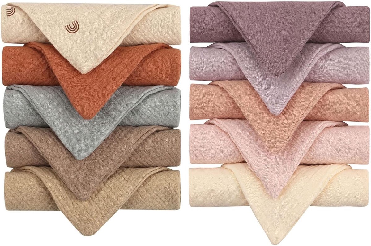 Zachte Muslin Katoenen Baby Wasdoeken, 10 Stuks, Ideaal voor Bad, Verzorging en Cadeau voor Baby Shower
