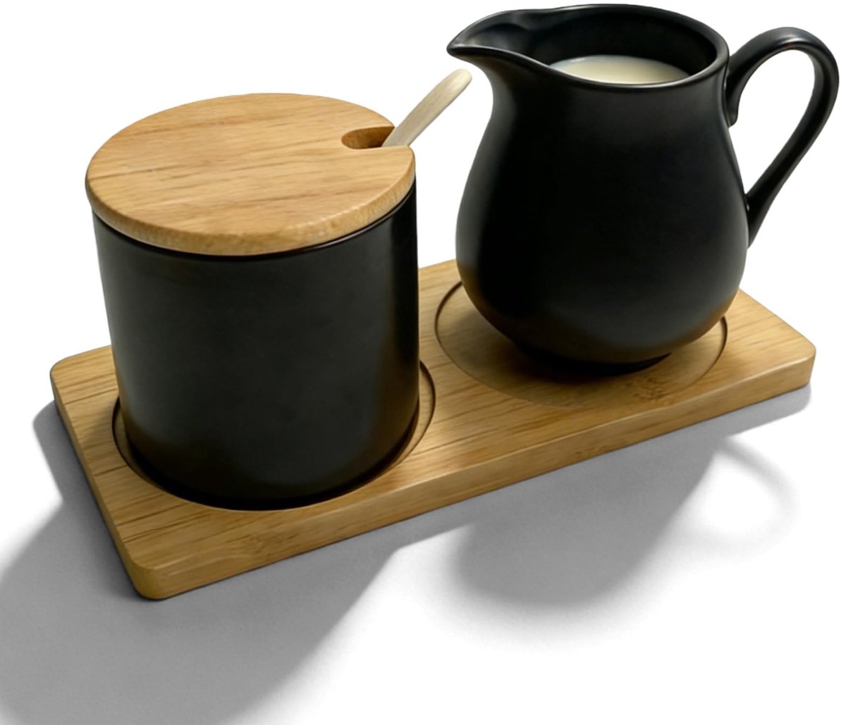 Cosensi - Melk en Suiker Set met Houten Dienblad en Deksel