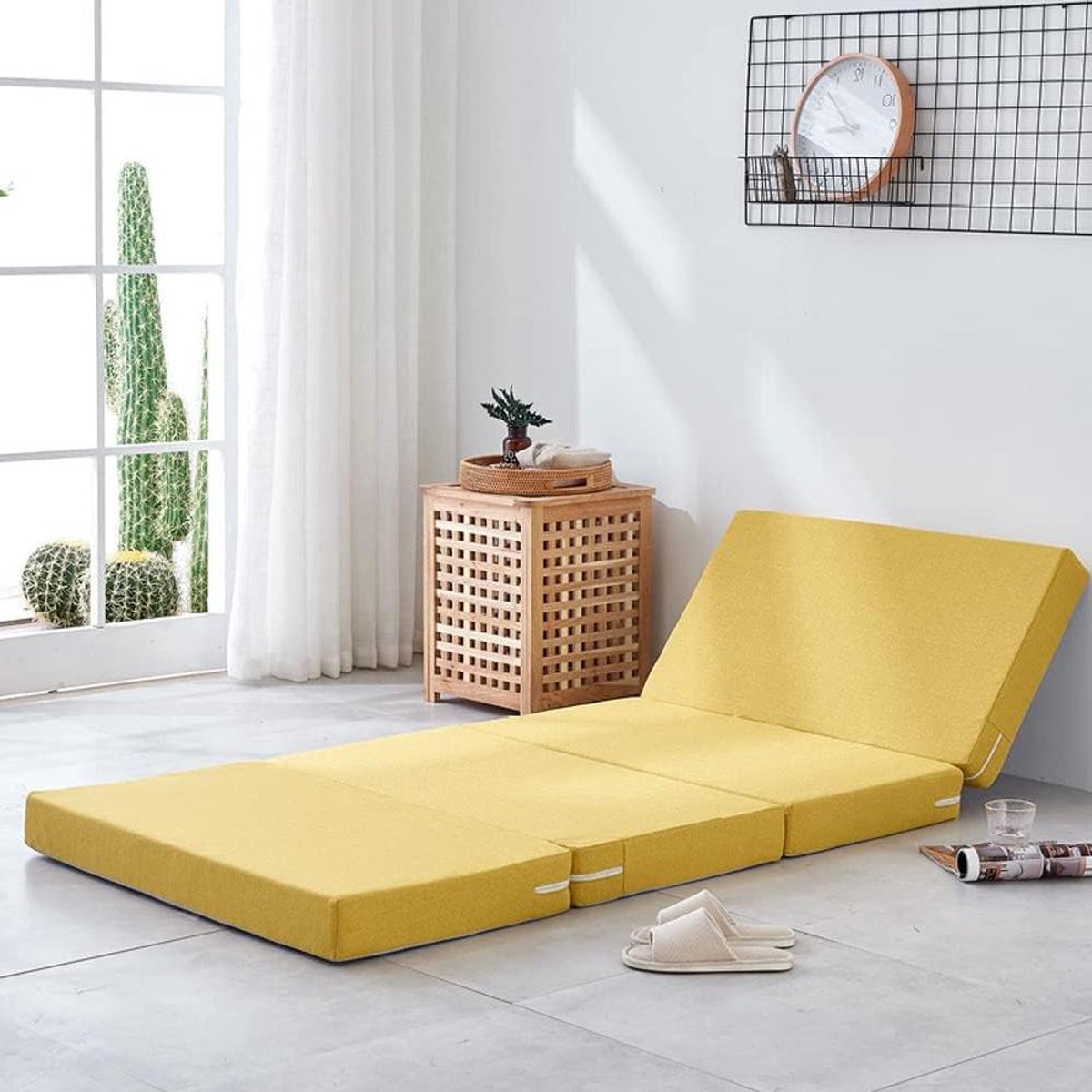 Vouwmatras voor Gasten - Futon Logeerbed - Logeren en Reizen - Schuim met Hoge Dichtheid - 200cm Lang - Geel