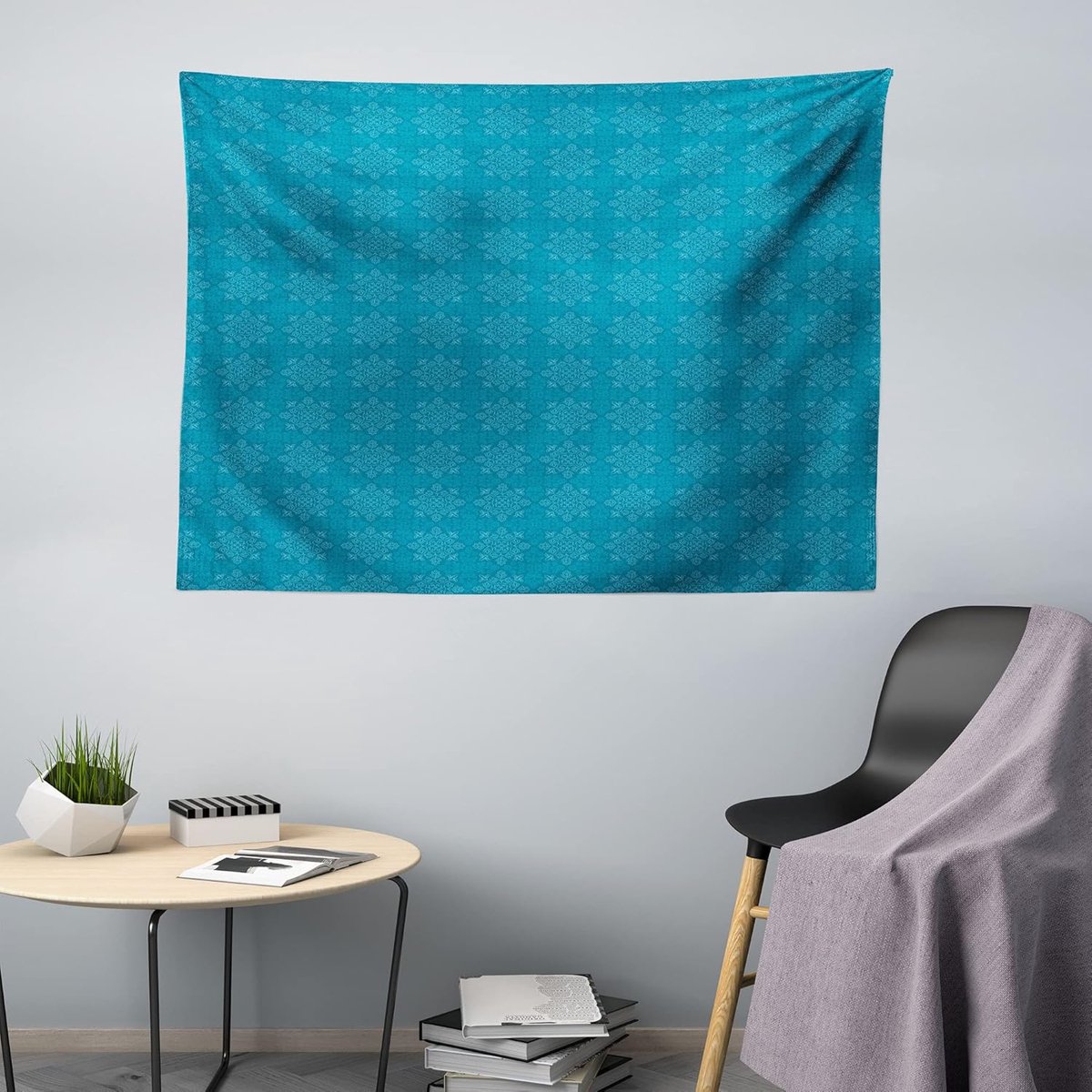 ABAKUHAUS Blauw Mandala Tapijt, Oosterse bloemblad, Woonkamer Slaapkamer Wanddoek Zijdezacht Satijn Tapijt, 150 x 100 cm, Zeeblauw en Aqua Sea Blue en Aqua