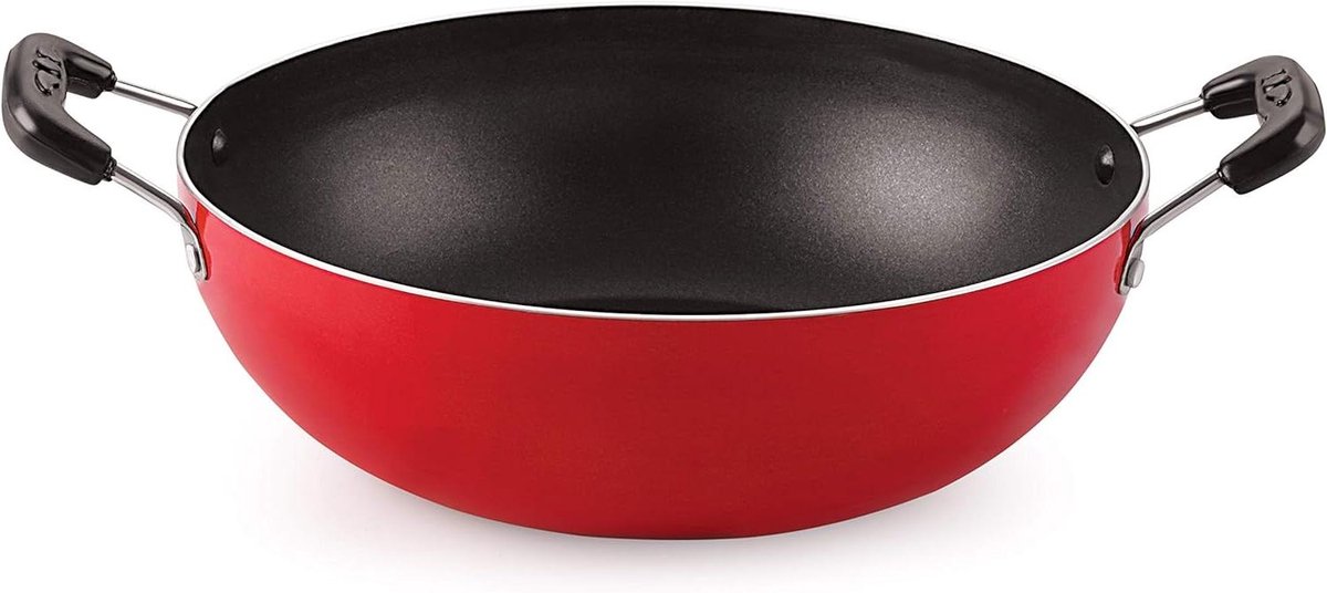 Kookpan Kadhai - Koekenpan - Groenten Koken - Gelijkmatige Warmte - 18.5 cm - Rood