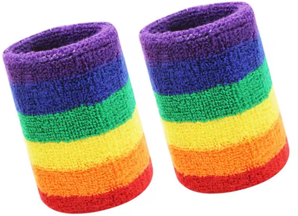 New Age Devi - Regenboog Pols Zweetbandjes - vochtafvoerende en zweetabsorberende katoenen badstof - Pride