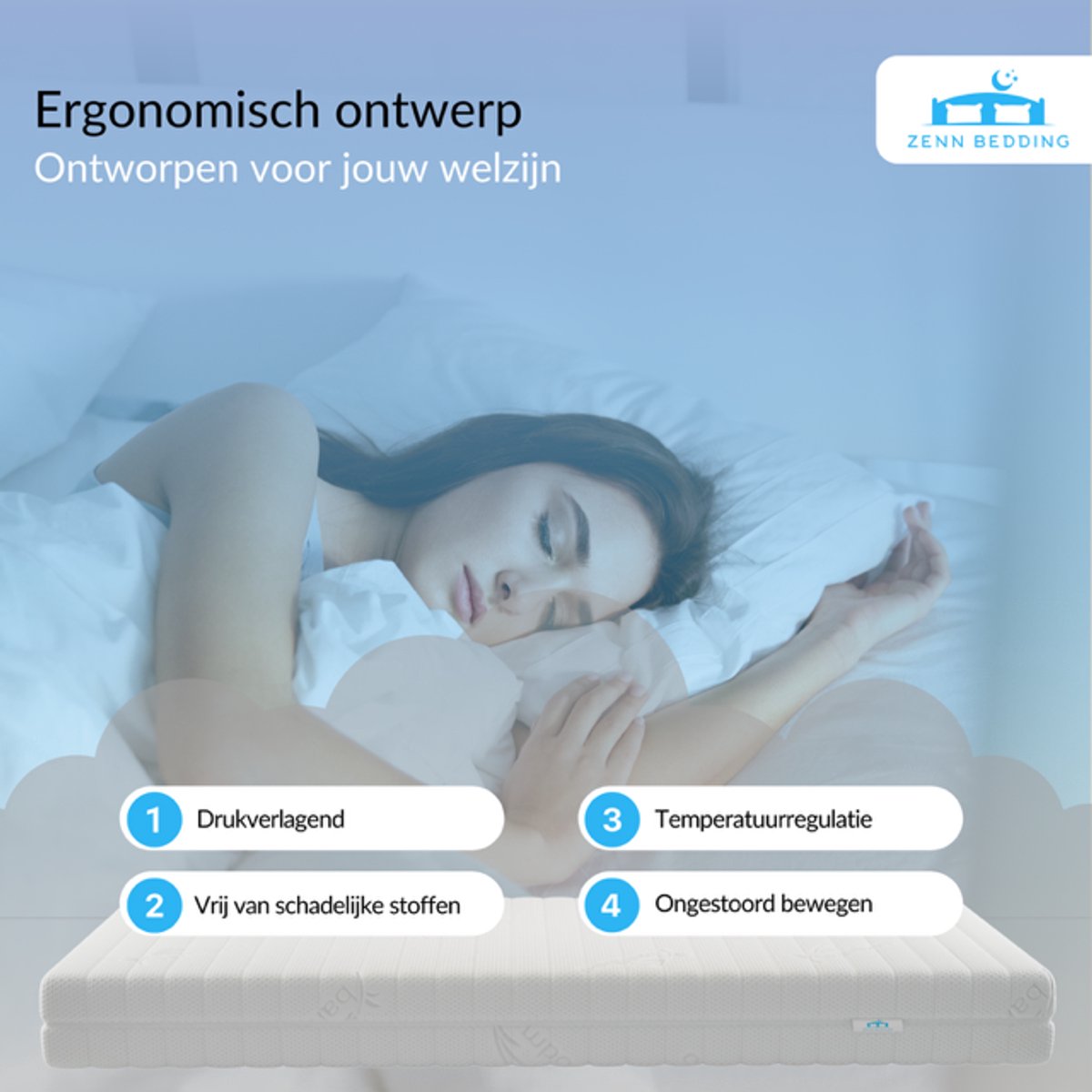 Zenn Bedding Matras 70x140 cm - Hotel XXL - PREMIUM - Nasa Koudschuim - 14CM - Orthopedisch - Anti-allergie - Afritsbaar / Wasbaar - Medium