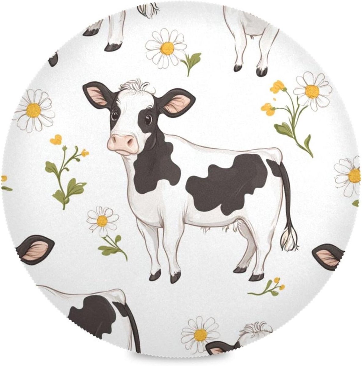 Ronde Placemats - Tafelmatten Set - Tafel Beschermen - Waterdicht Ontwerp - Set van 6 - Wit Koe
