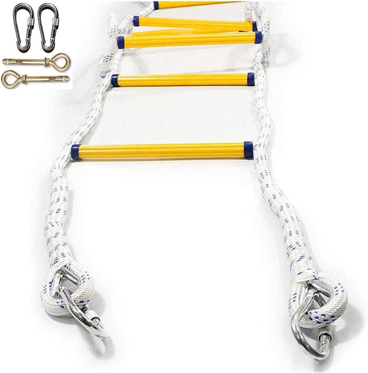 Touwladder Noodladder - Veiligheidsladder Vluchtladder - Veilige Ontsnapping - Met Karabijnhaken - 12 Meter - Zwart