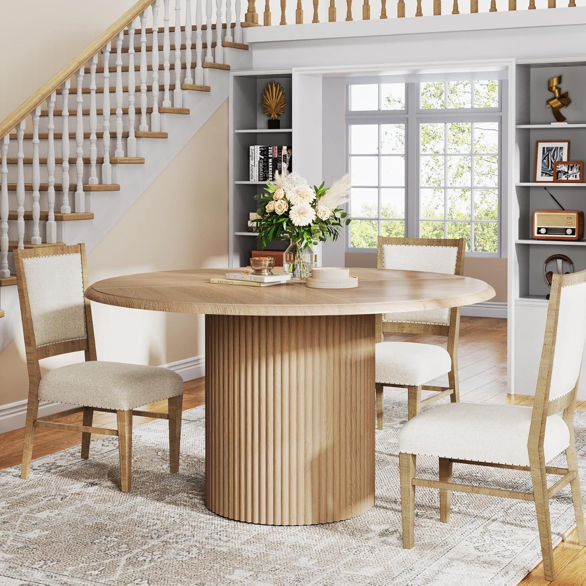 Eettafel Rond 120x120x76 cm Houtkleur met Metalen Onderstel – Moderne Ronde Keukentafel voor 4-6 Personen voor Eetkamer en Woonkamer – Mobili Bella